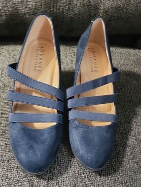 Journee Collection Navy Suede Triple-Strap Women's Heels